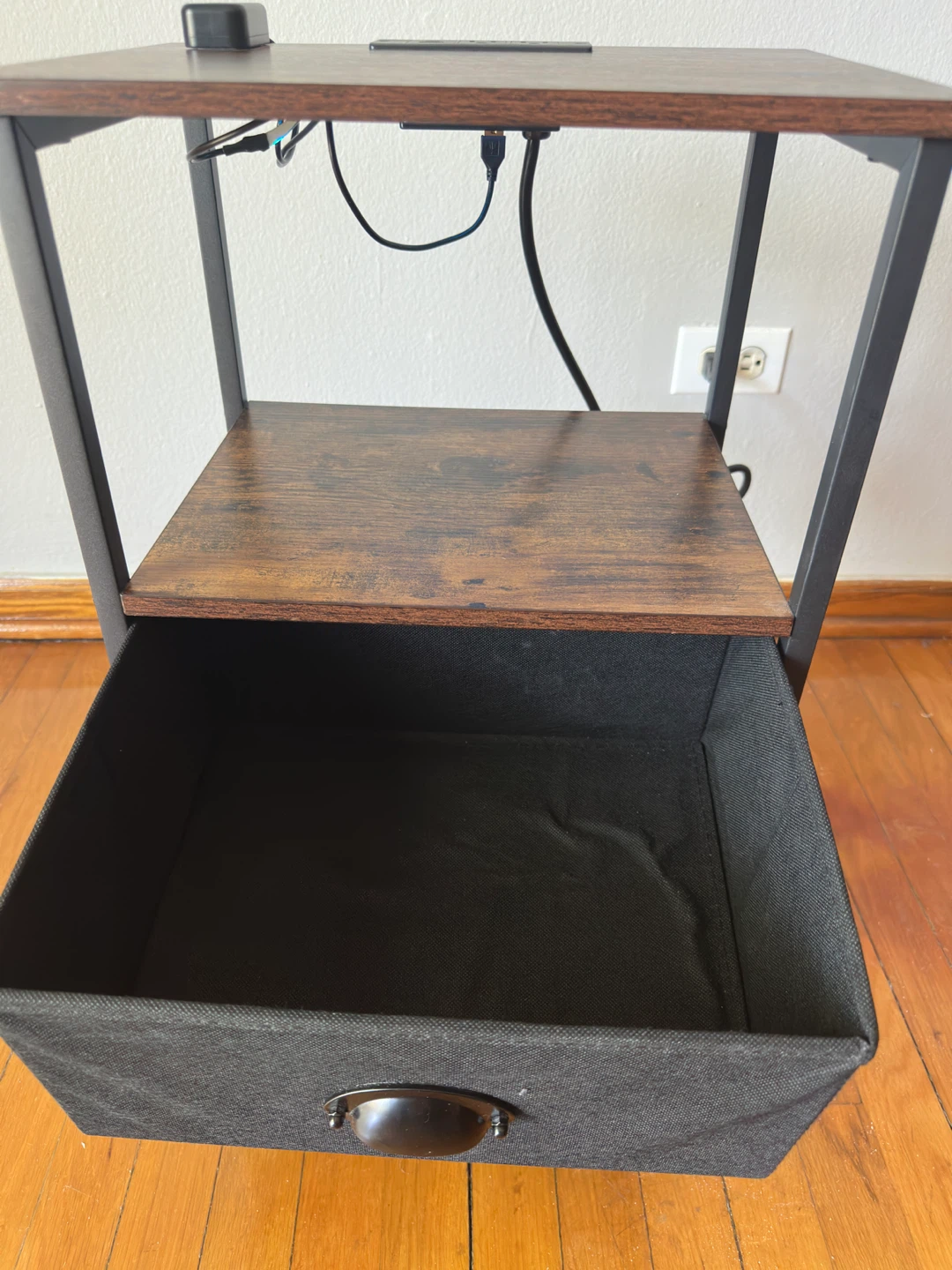 Wood Nightstand with Drawer and Built-in Outlets - photo 4