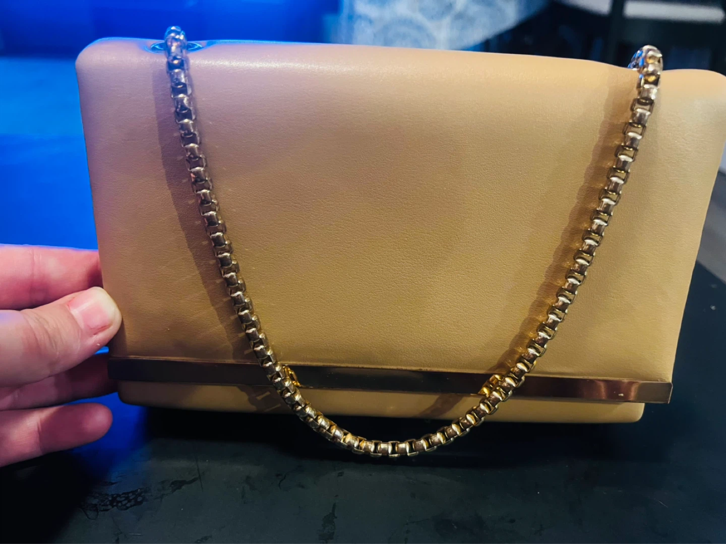 Tan Clutch Handbag with Gold Chain - photo 2