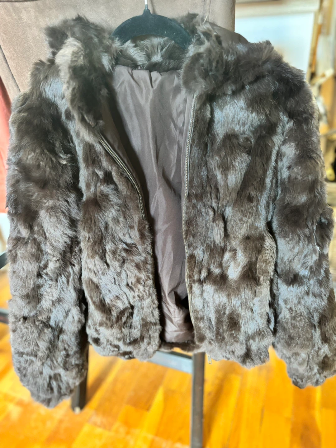 Kids 8/10 Brown Faux mink Fur Hooded Jacket
