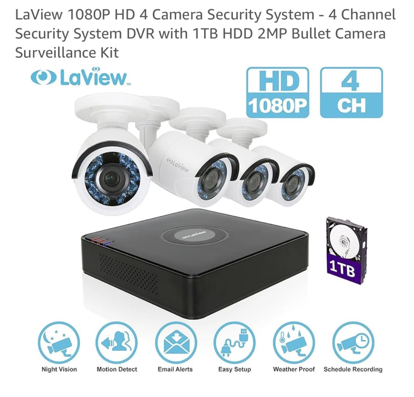LaView 1080P HD 4 Camera Security System