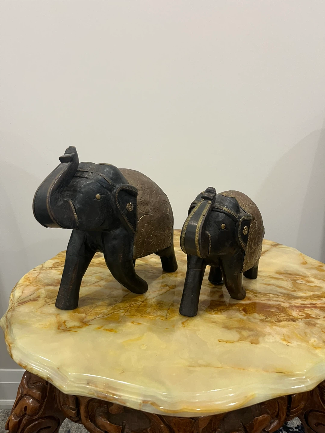 Set of 2 Decorative Wooden Elephant Figurines