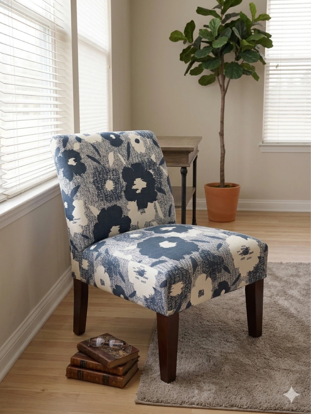 Accent Chair with Blue Floral Pattern