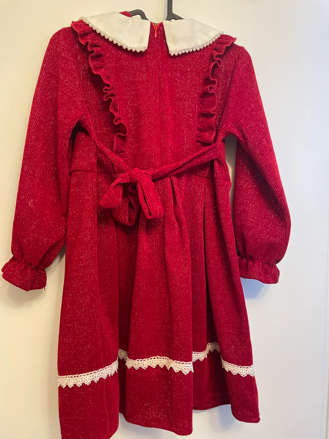 7-10YO Girl's Red Sparkly Dress with White Collar - photo 2