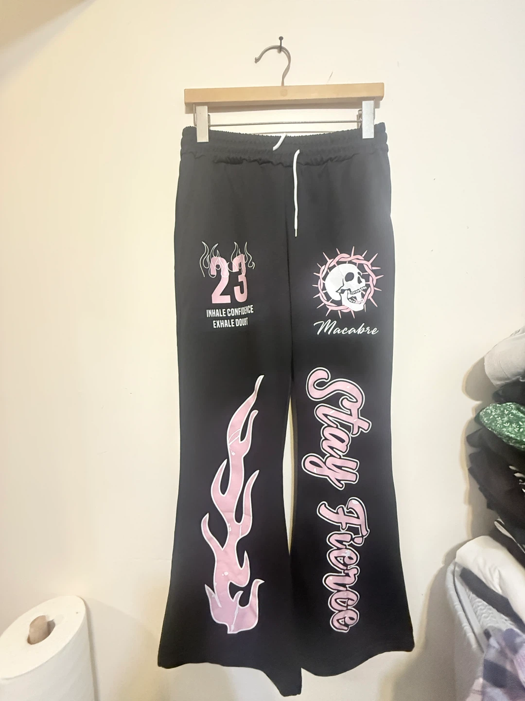 Black Flare Pants with Pink Graphics - photo 2