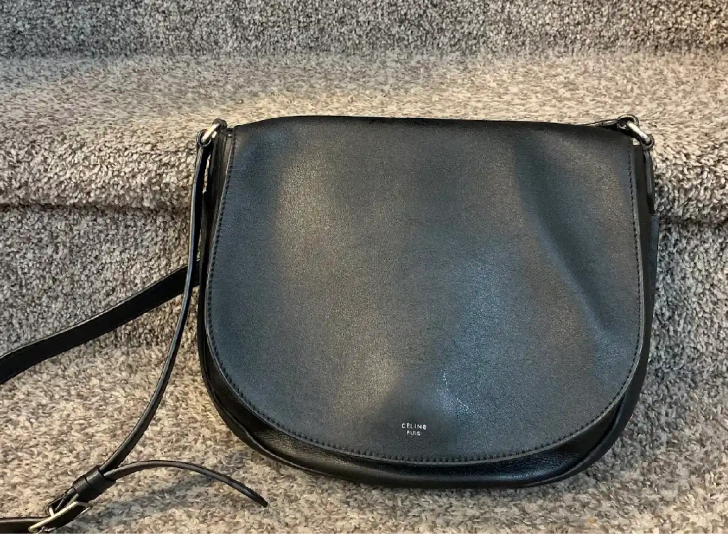 CELINE Black Leather Saddle Bag