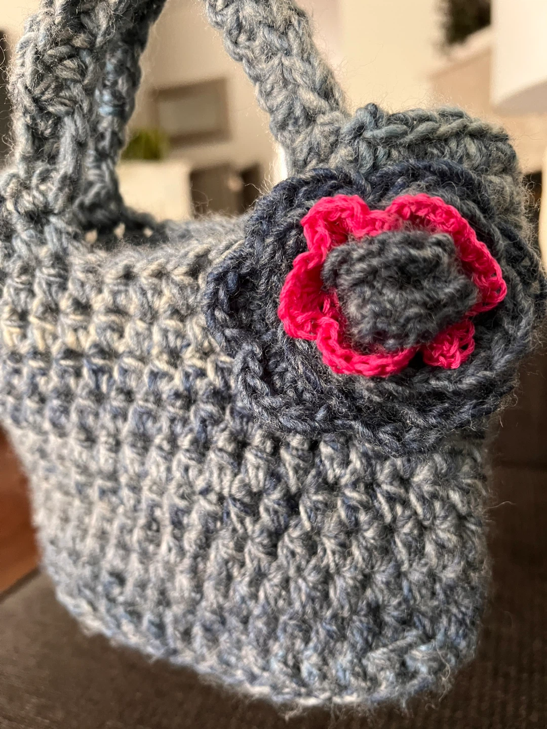 Handmade Crocheted Bag with Flower Accent - photo 2