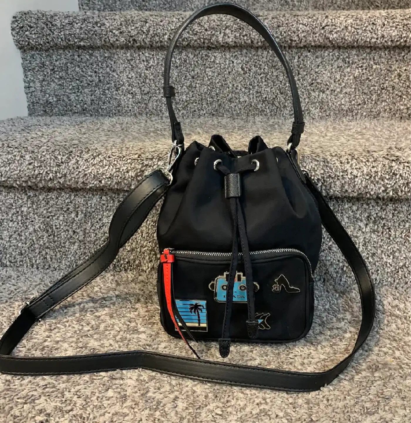 Prada Black Nylon Bucket Bag