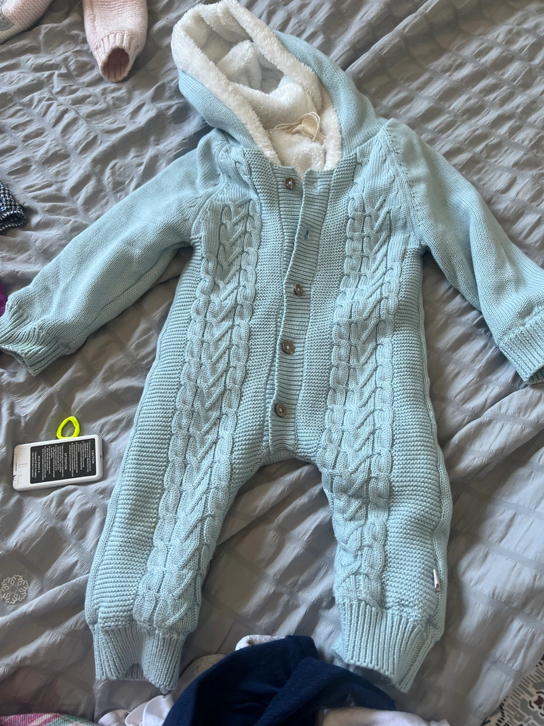 Baby Blue Knit Snowsuit with Hood