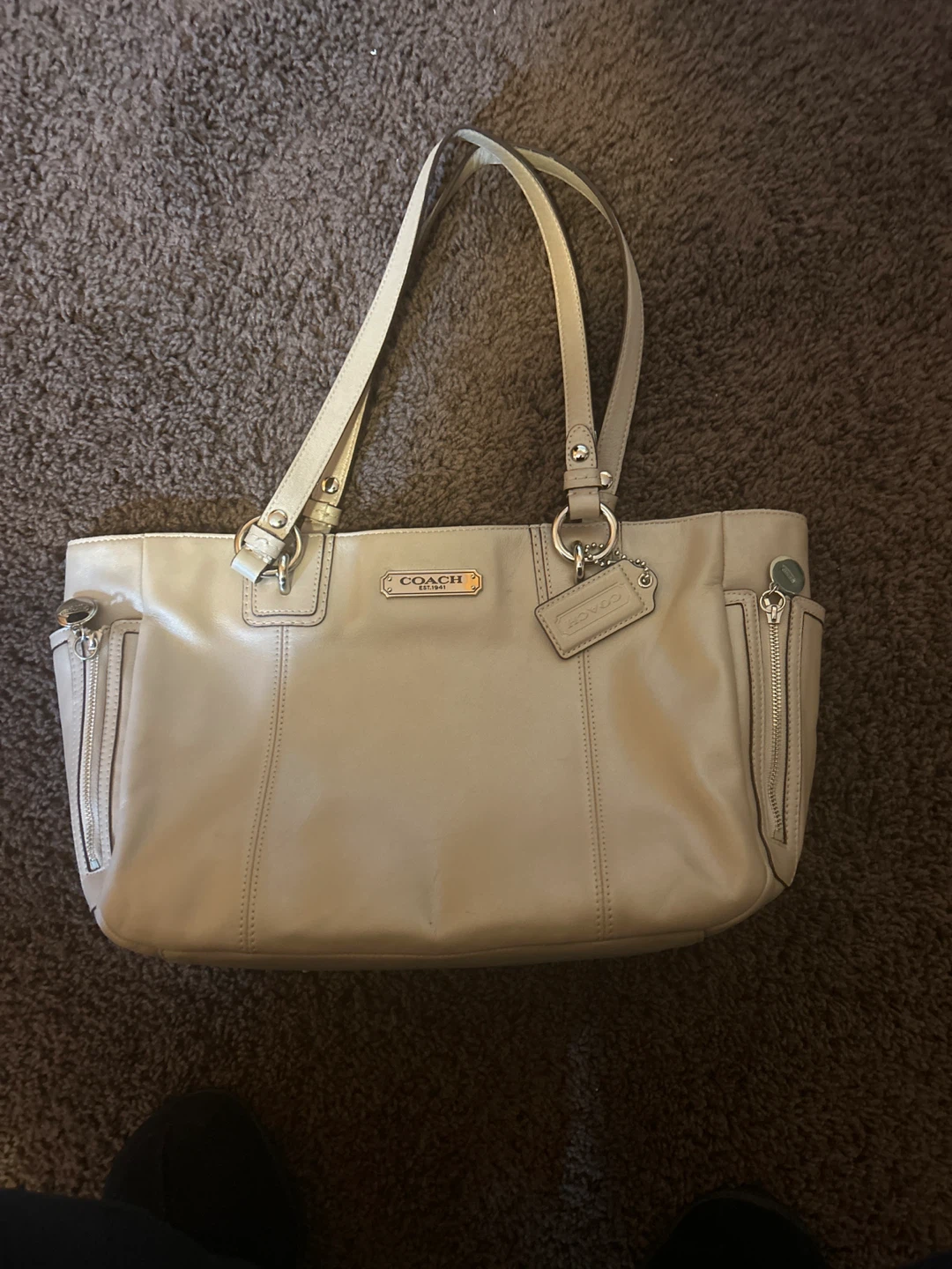 Coach Beige Leather Tote Bag