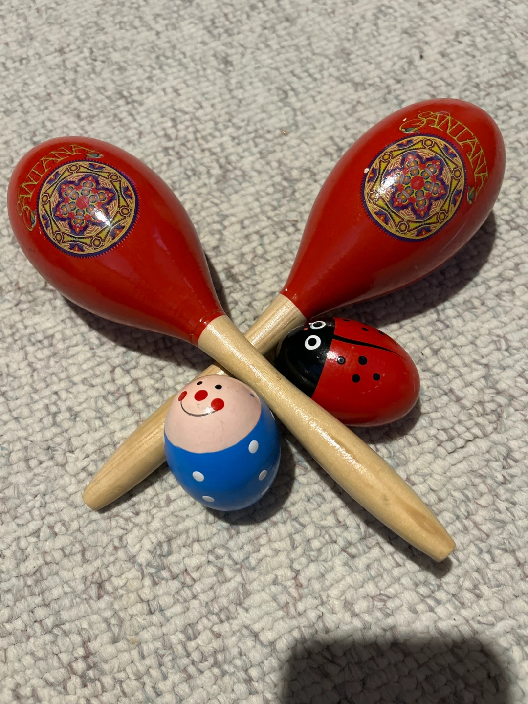 Santana Wooden Maracas Set with Humpty Dumpty and Ladybug