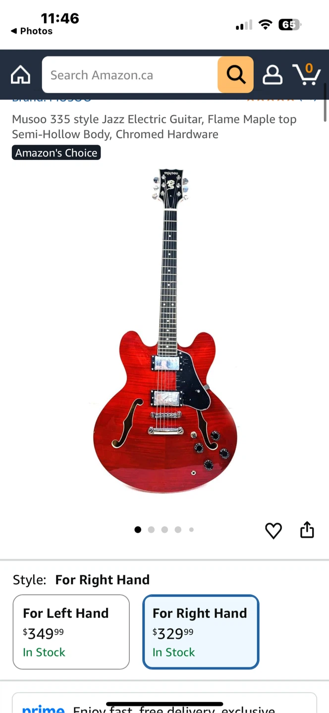 Musoo 335 Style Jazz Electric Guitar - Red Flame Maple Top - photo 5