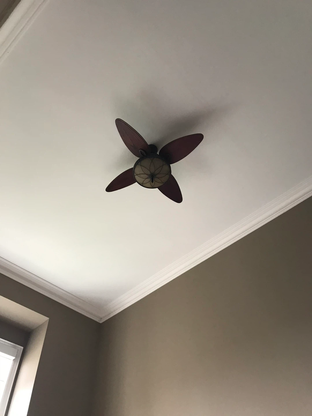 Ceiling Fan with Dark Cherry Blades and Amber Glass Shade