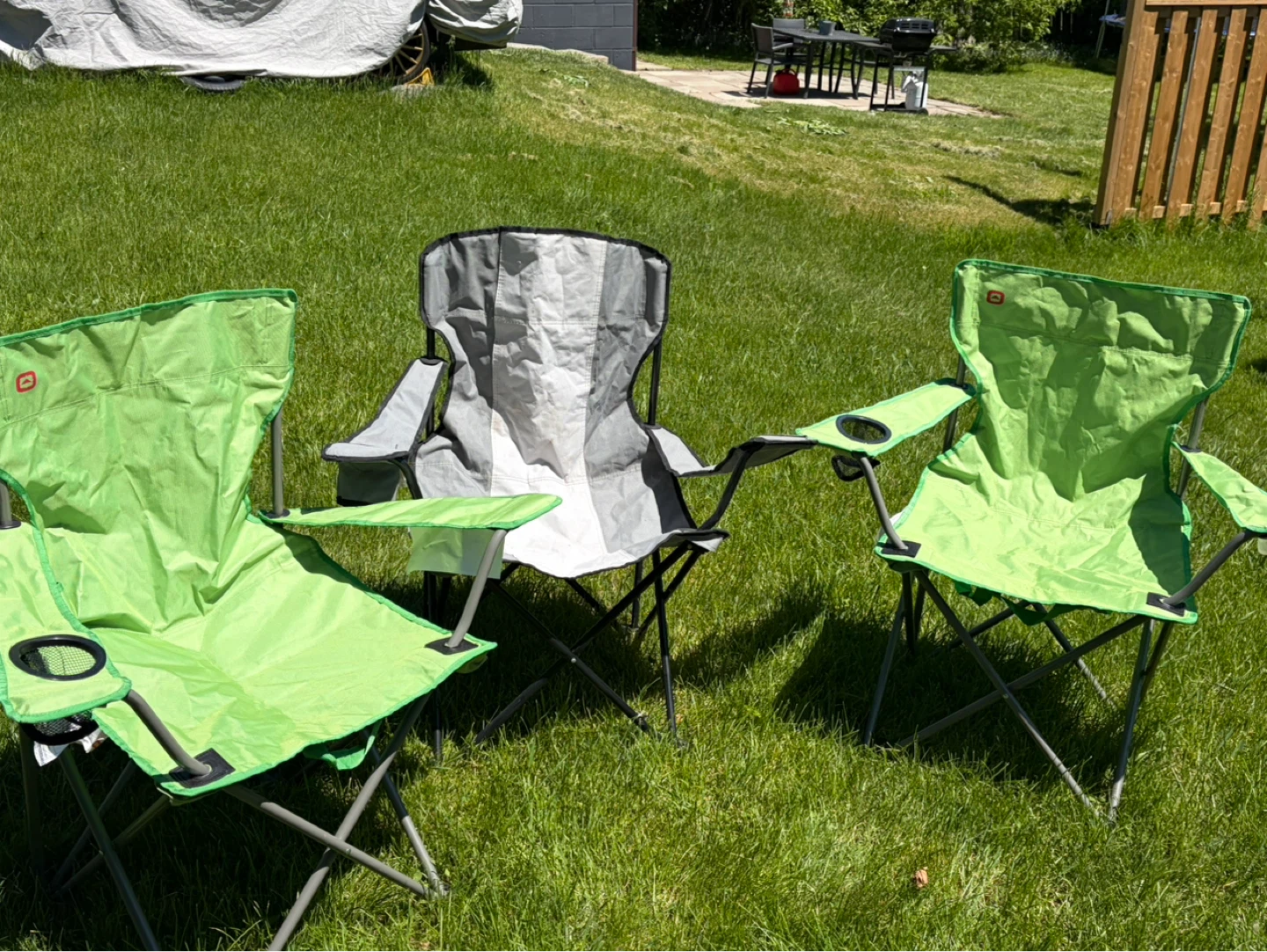 3 adult fold up chairs with cup holder