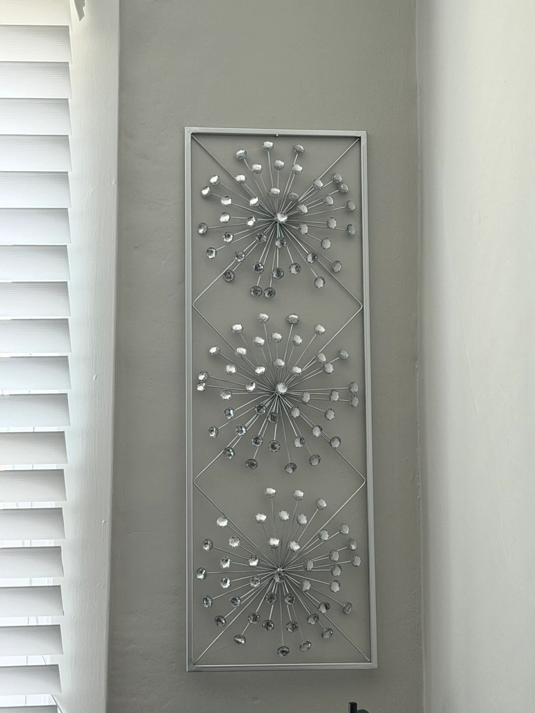Silver Dandelion Wall Art with Crystals 2 PCS