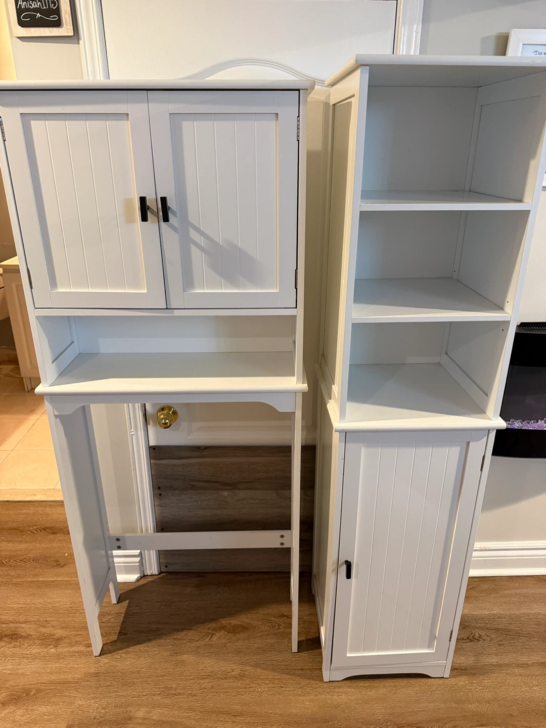 White Bathroom Storage Cabinet with Shelves and Doors