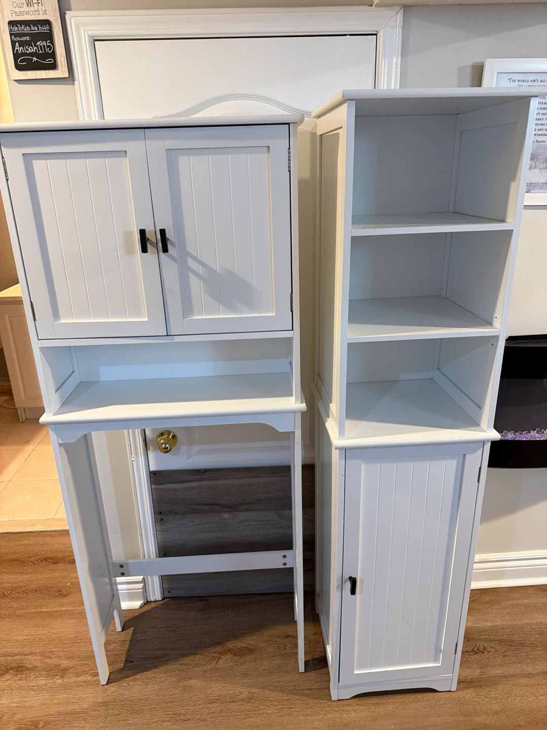 White Bathroom Storage Cabinet with Shelves and Doors - photo 4