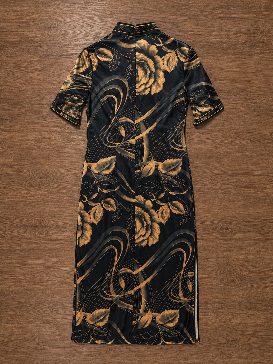 Black & Gold Floral Qipao Dress - photo 2