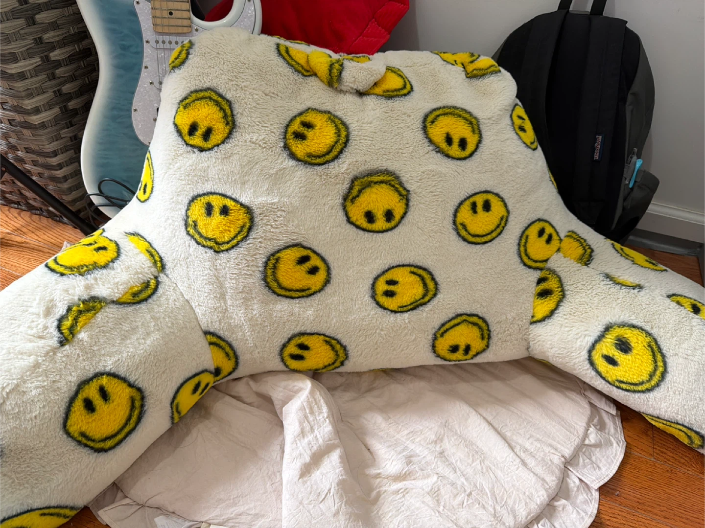 Fuzzy Smiley Face Reading Pillow