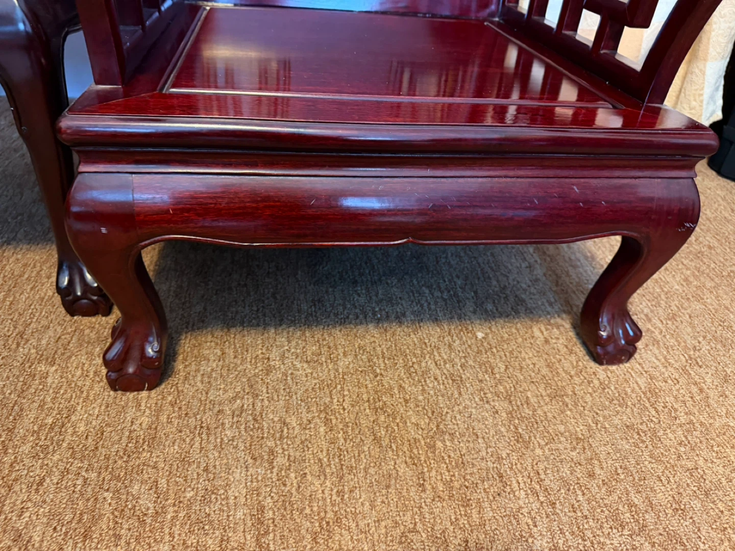 Chinese Rosewood Armchairs and a side table with Carved Details - photo 4