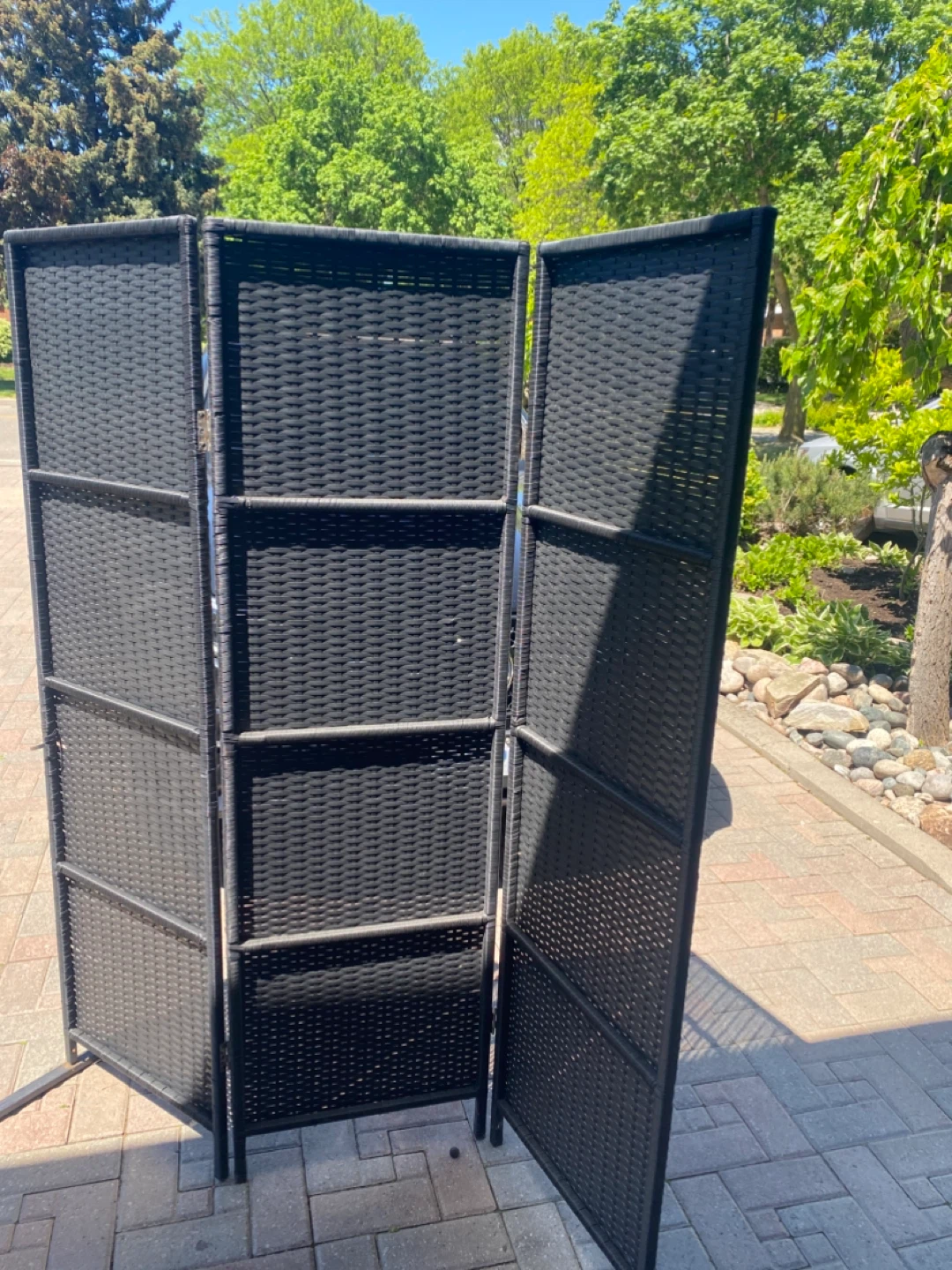 Brown 3-Panel Wicker Room Divider Screen