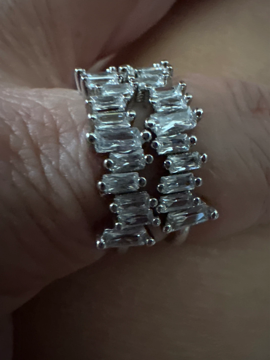 Silver-tone ring with baguette-cut stones