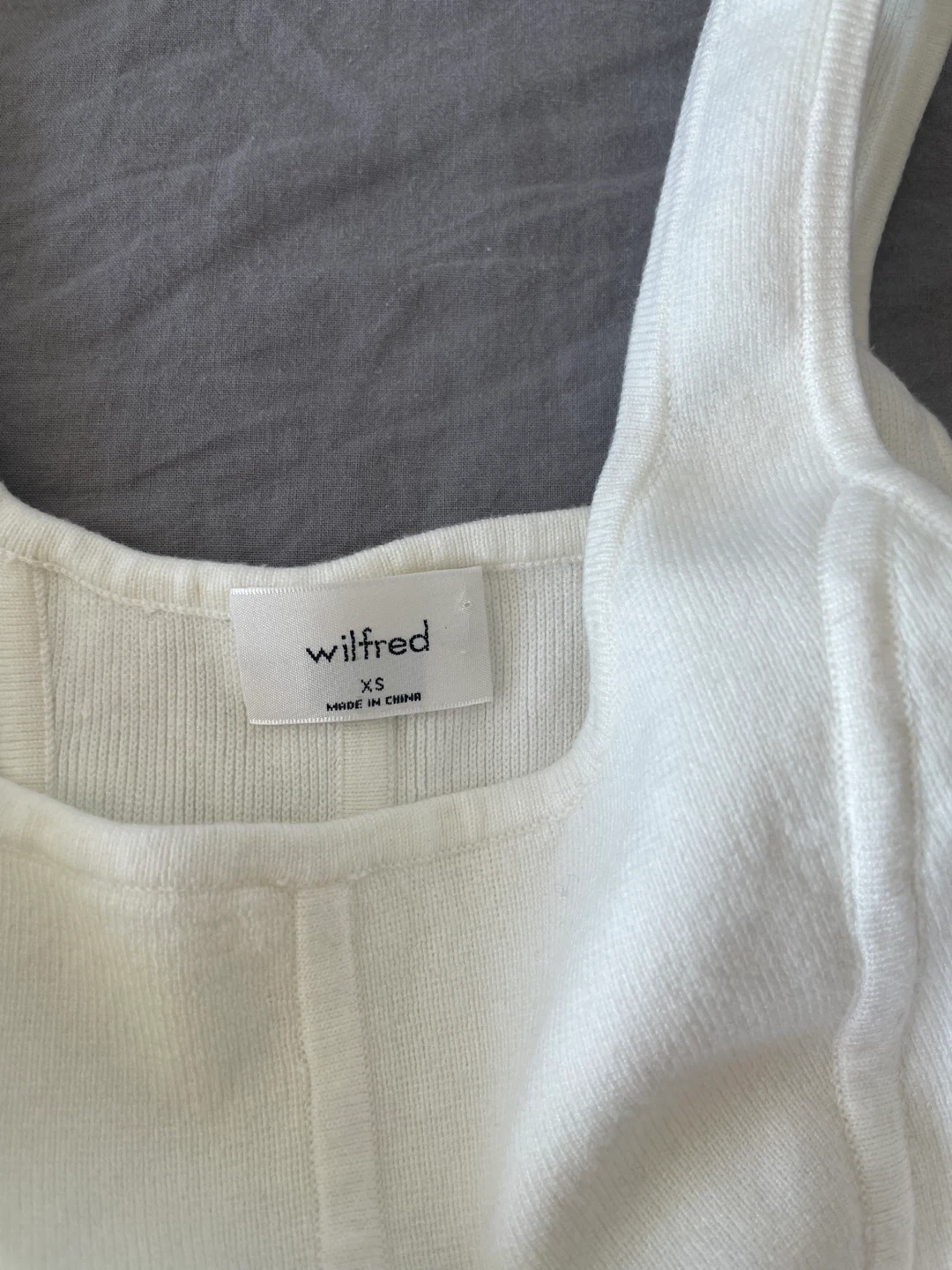 Wilfred White Corset Tank Top and Tan Ribbed Shorts Set