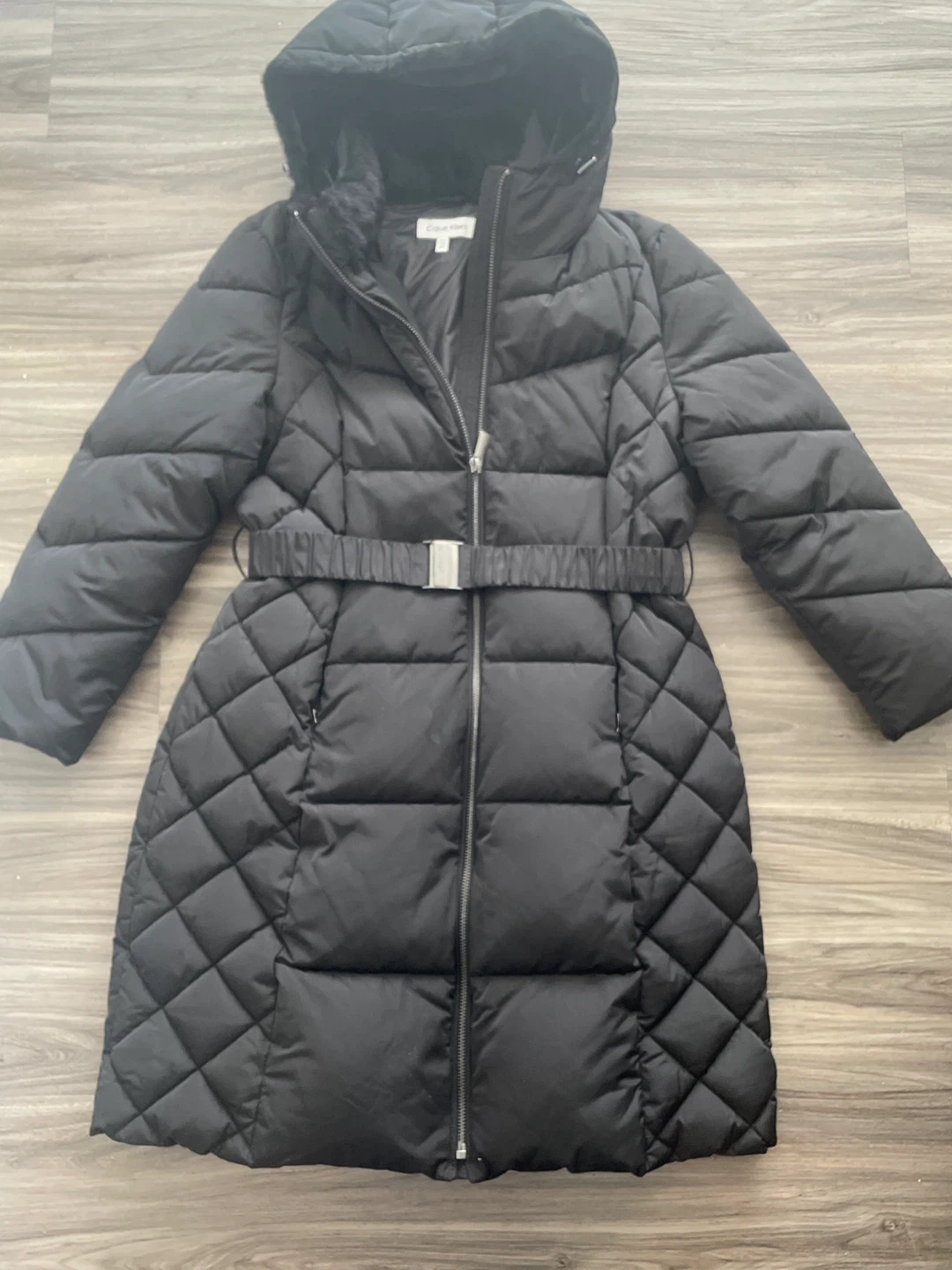 Calvin Klein Black Puffer Coat with Belt - Size XXL