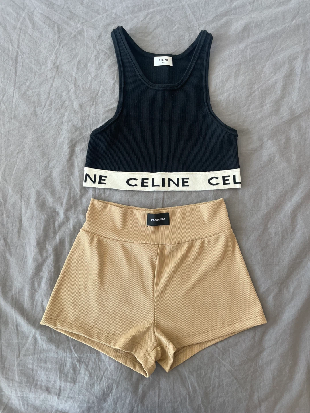 Celine Ribbed Tank Top and Shorts Set, size S
