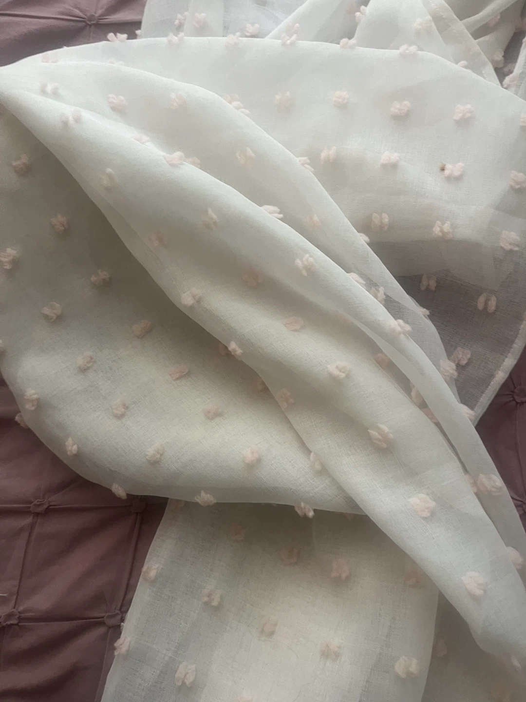 White Sheer Curtains with Pink Pom Poms