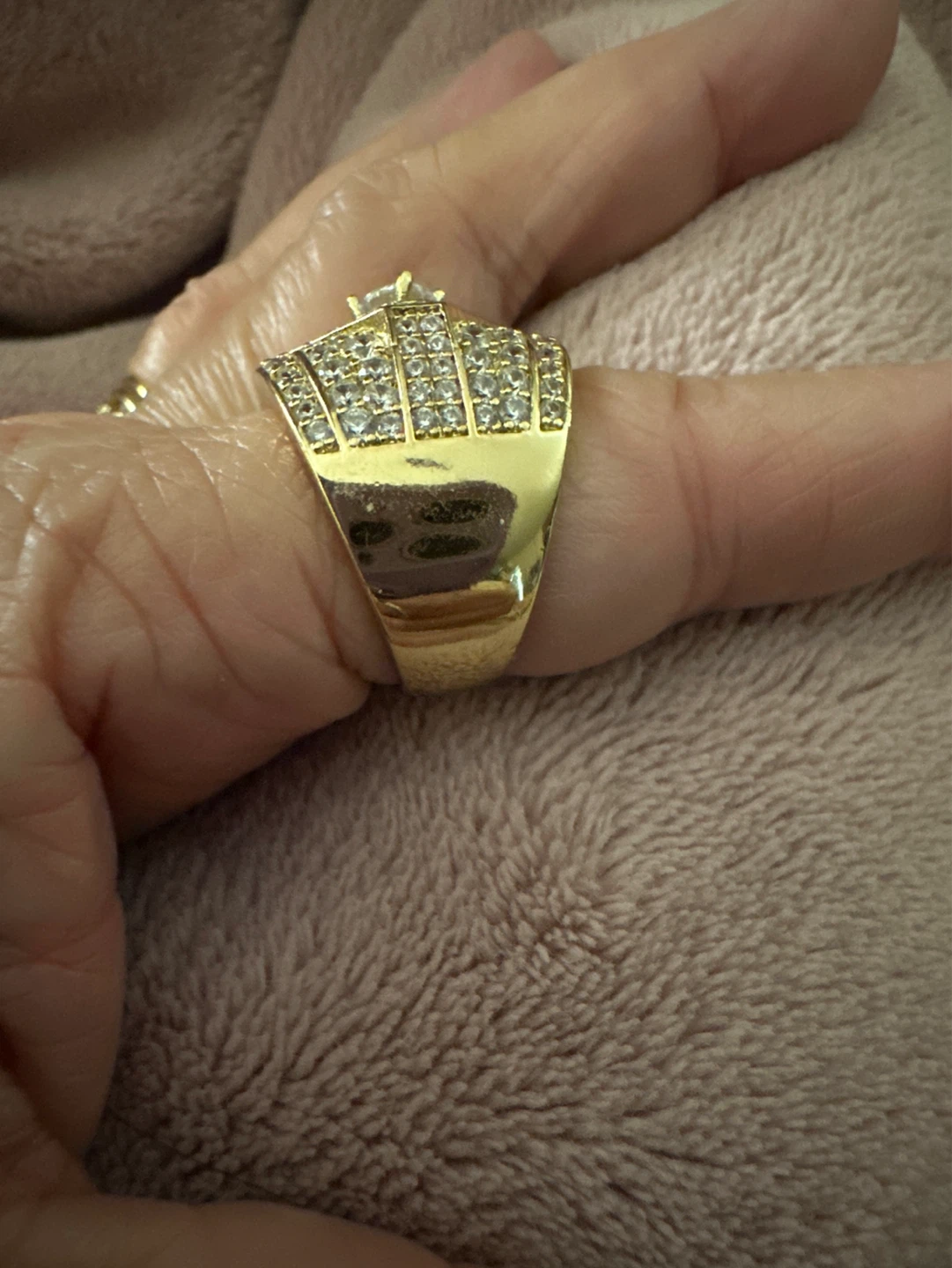 Gold laminated Statement Ring with Pave Crystals - photo 2