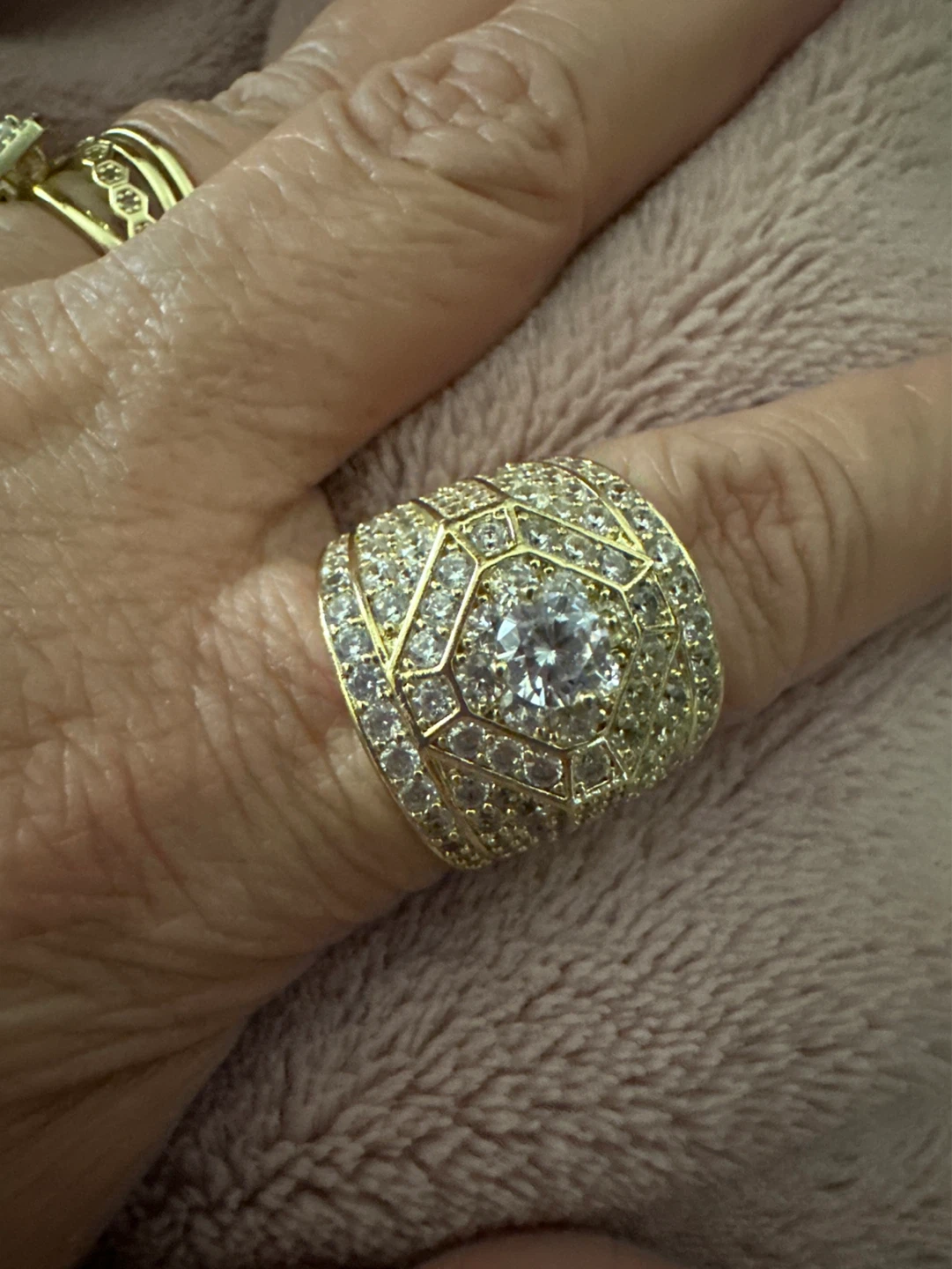 Gold laminated Statement Ring with Pave Crystals