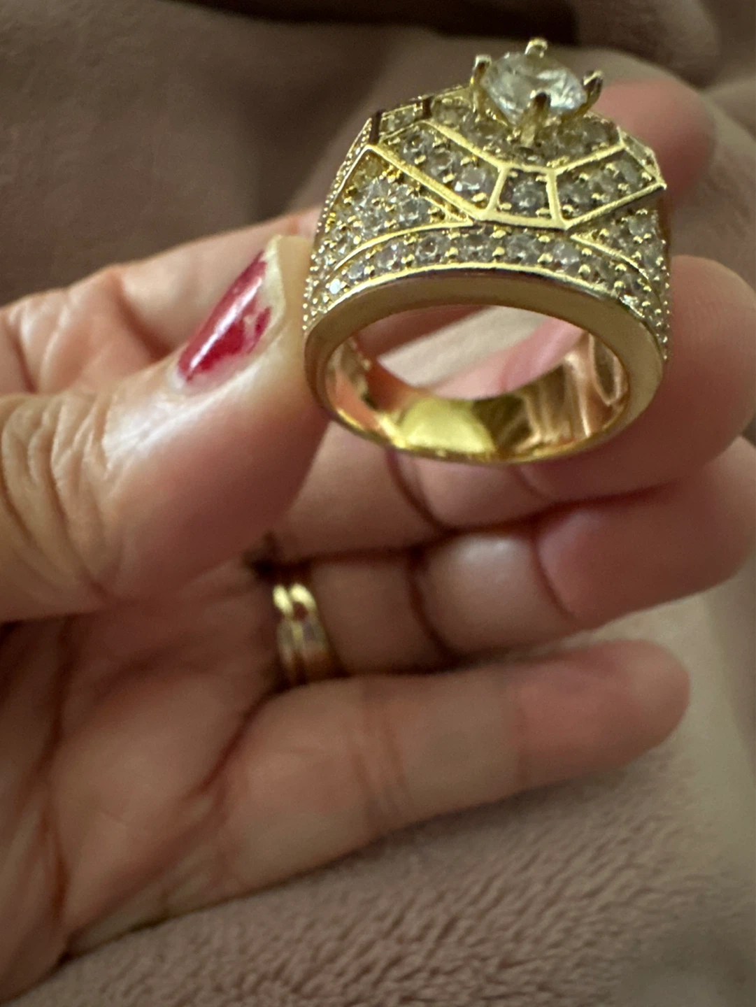 Gold laminated Statement Ring with Pave Crystals - photo 3