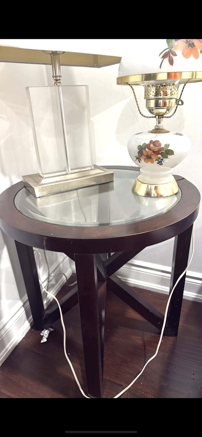 Round End Table with Glass Top