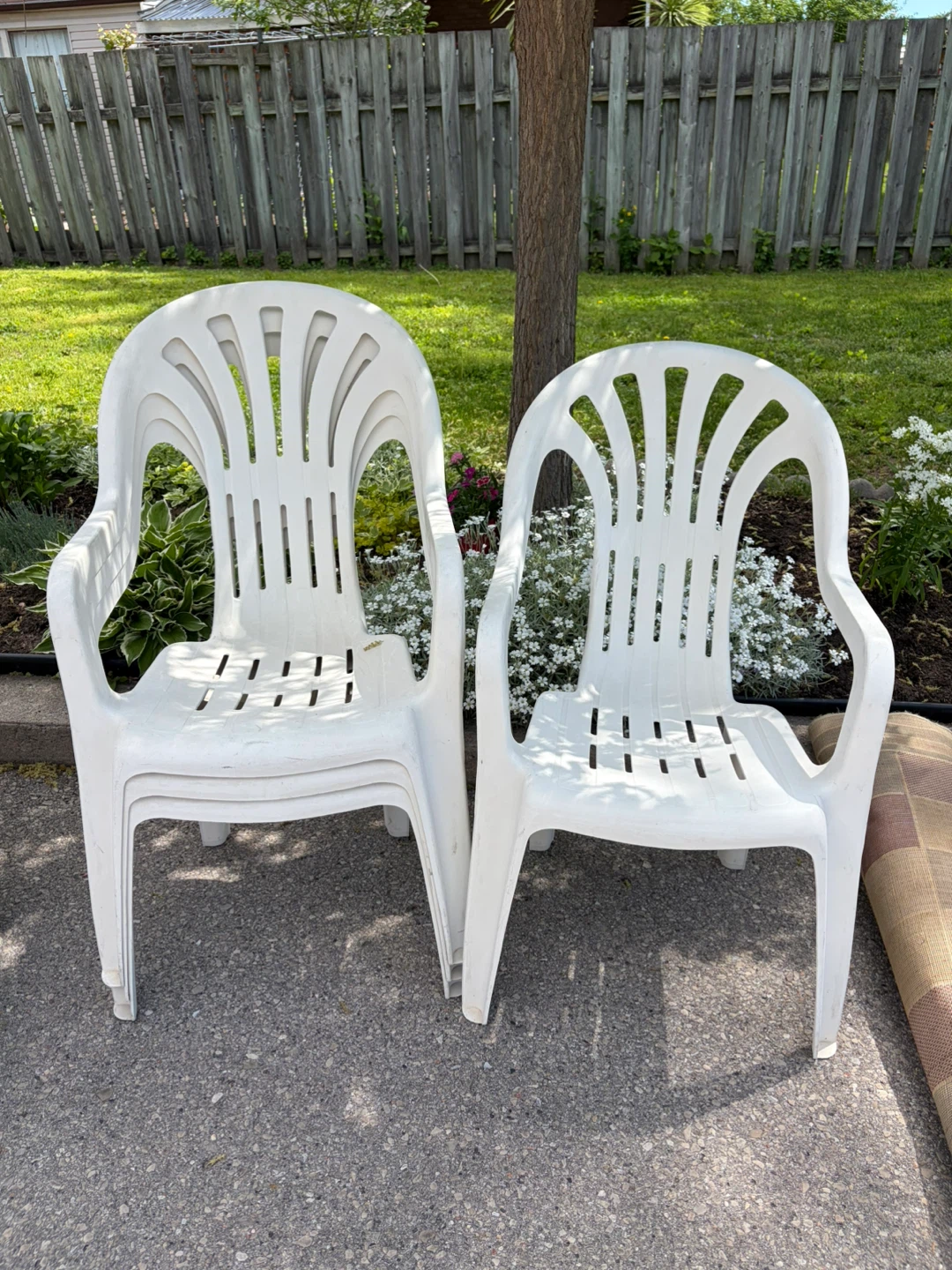 Stackable White Plastic Patio Chairs