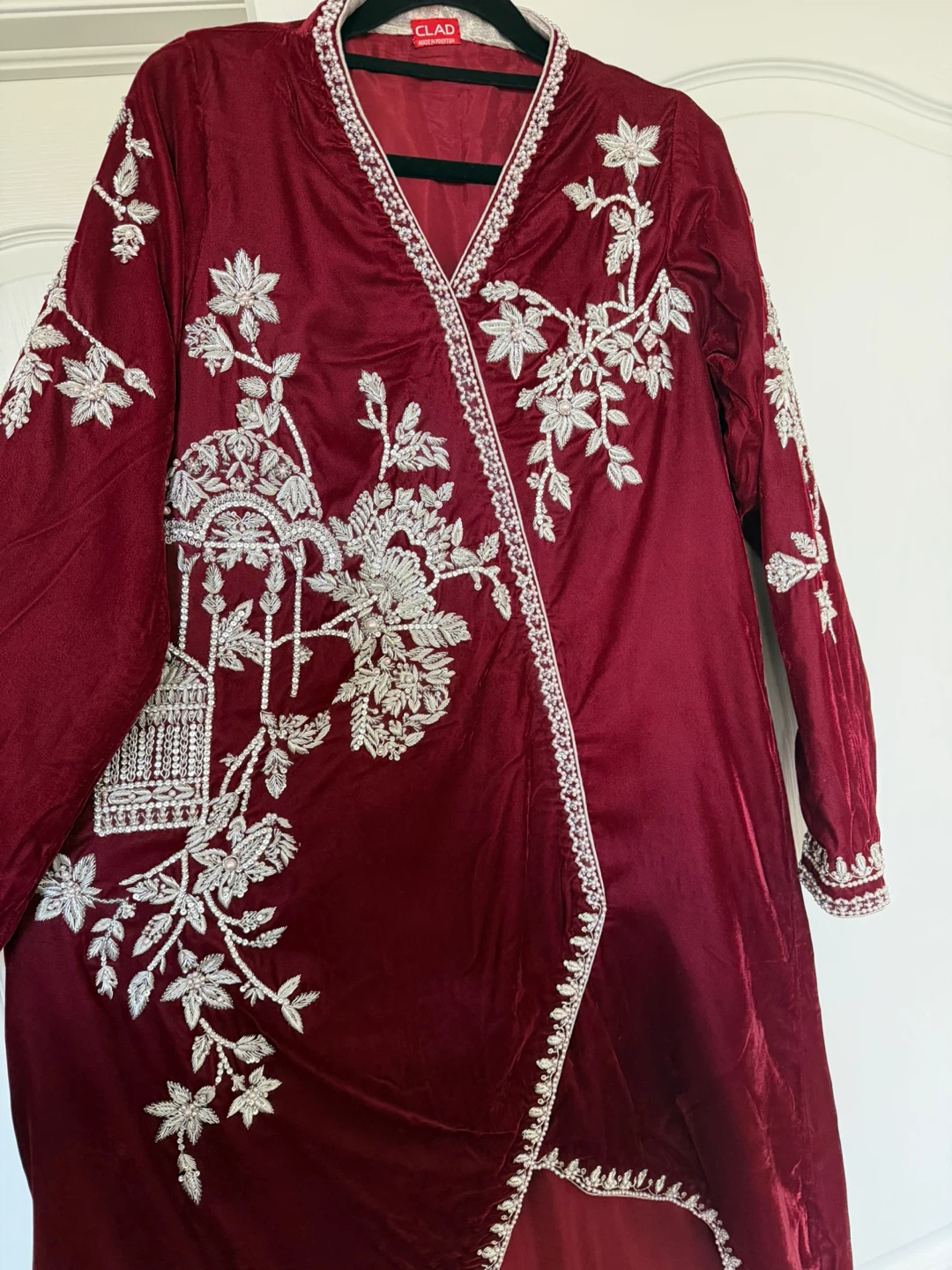 Burgundy Velvet Embroidered Kurti