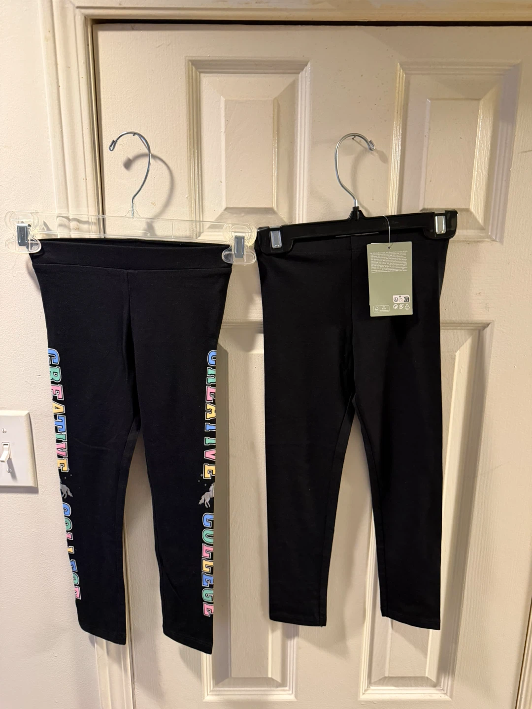 2 New Black Girls' Leggings with "Creative" Print