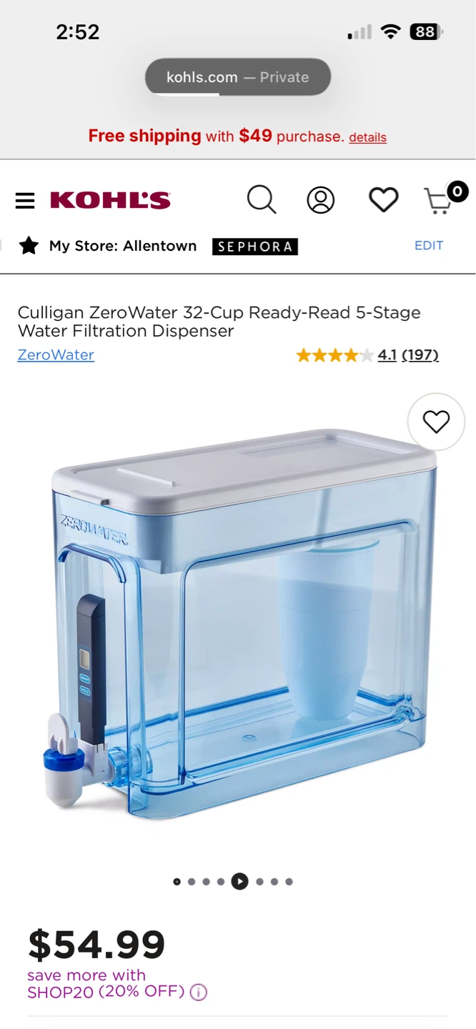 Culligan ZeroWater 32-Cup Water Filtration Dispenser