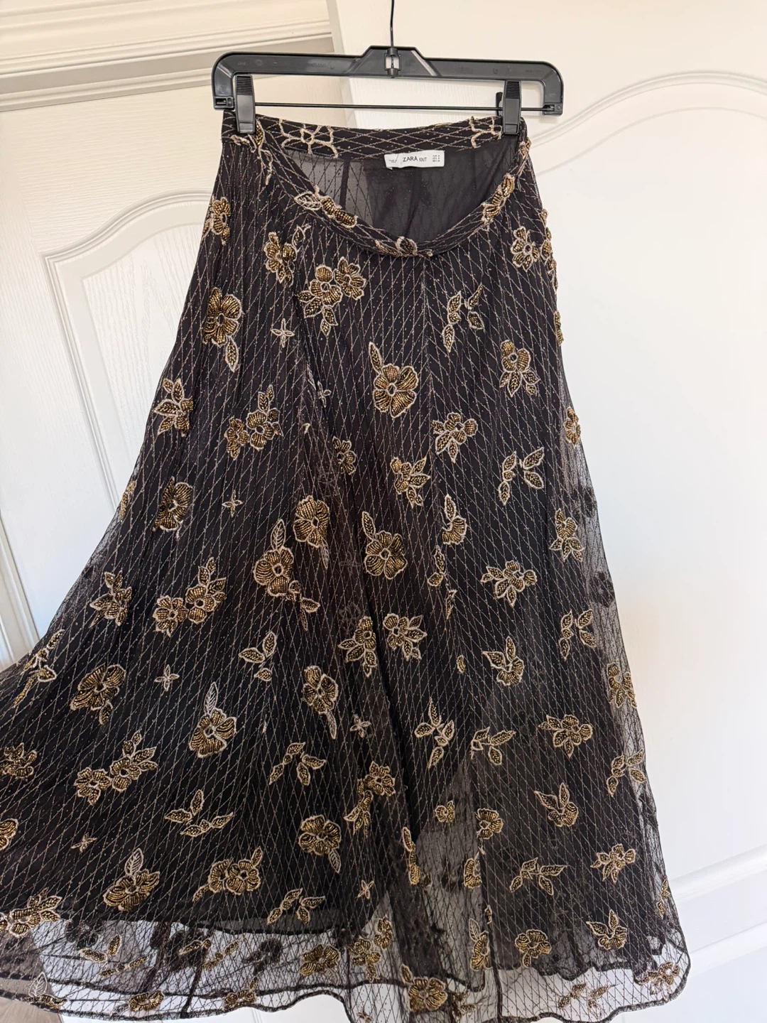 Zara Black Beaded Floral Tulle Skirt - photo 2