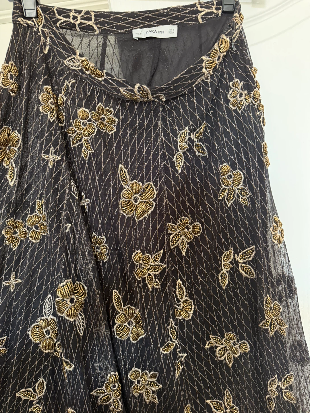 Zara Black Beaded Floral Tulle Skirt