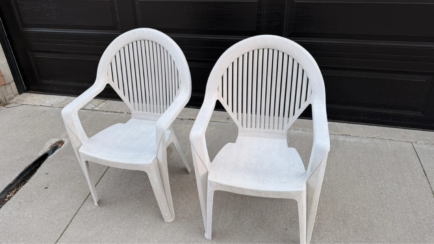Two White Plastic Patio Chairs - photo 2