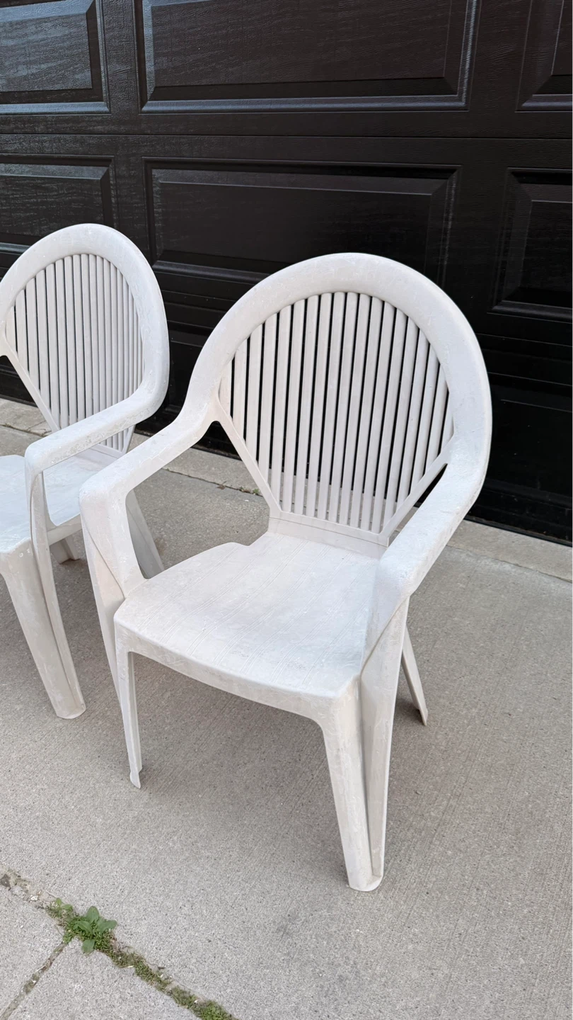 Two White Plastic Patio Chairs - photo 4