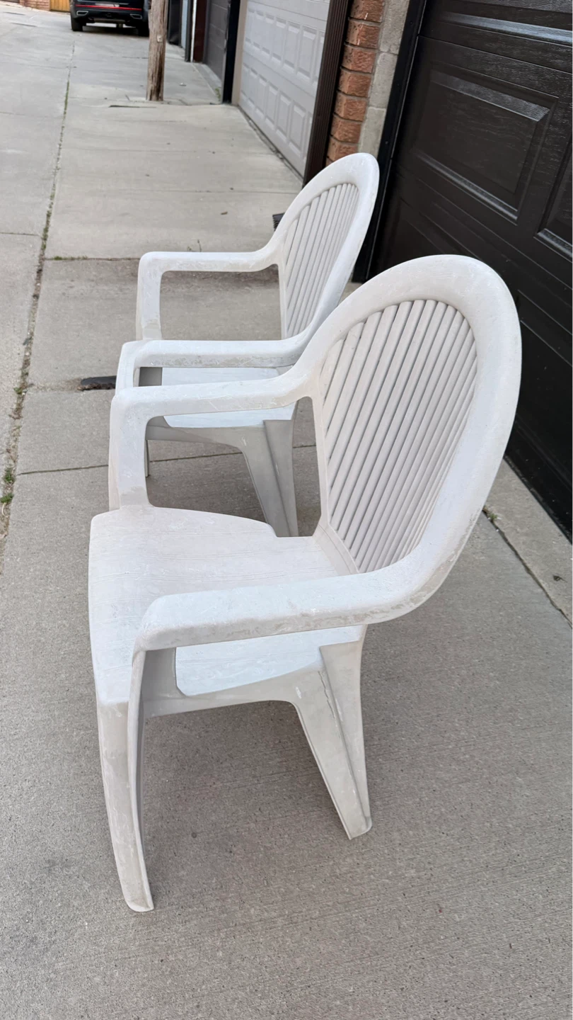 Two White Plastic Patio Chairs - photo 3