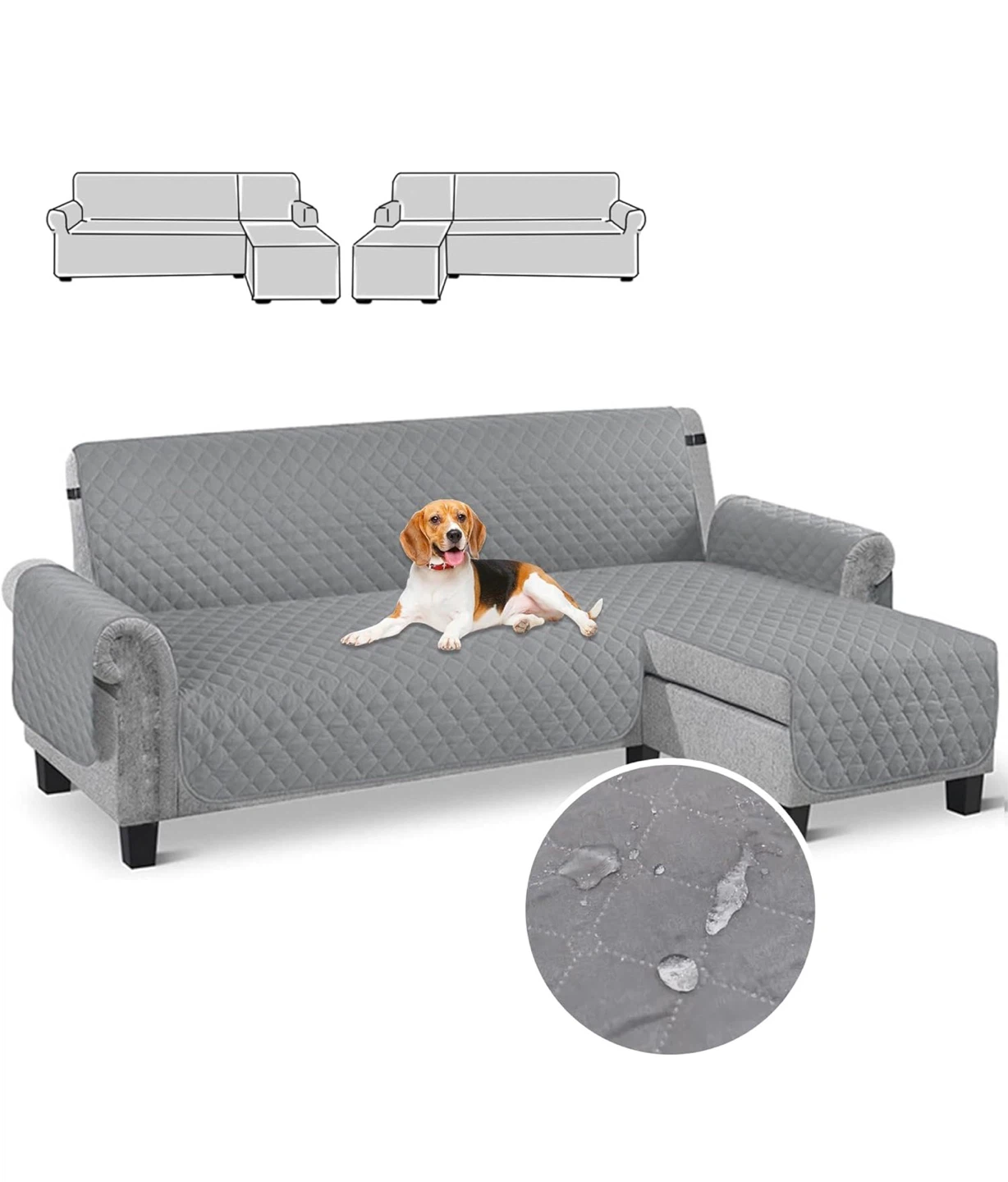 Quilted Sofa Cover for Sectional Couch - Grey