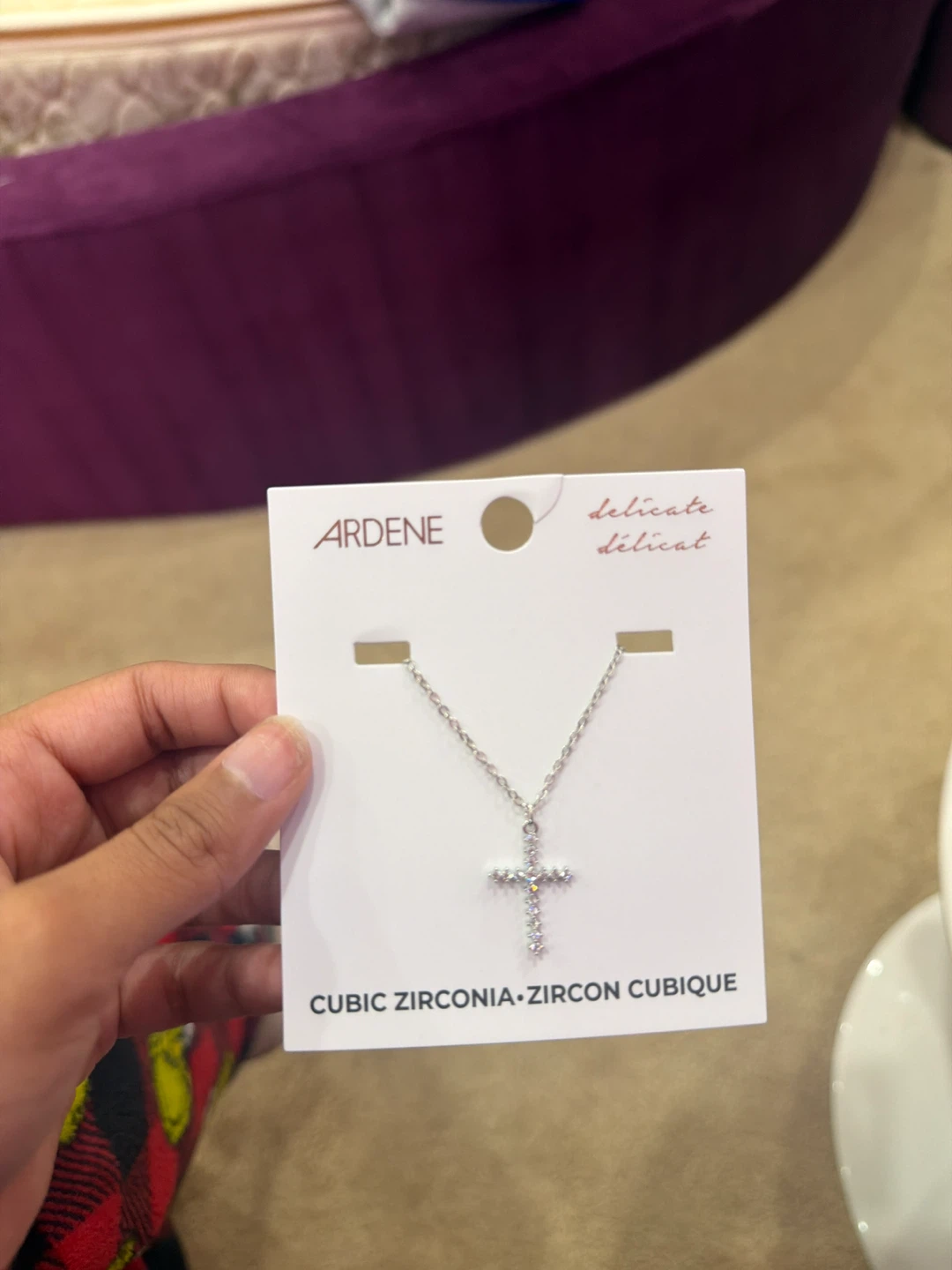 Ardene Silver Cubic Zirconia Cross Necklace