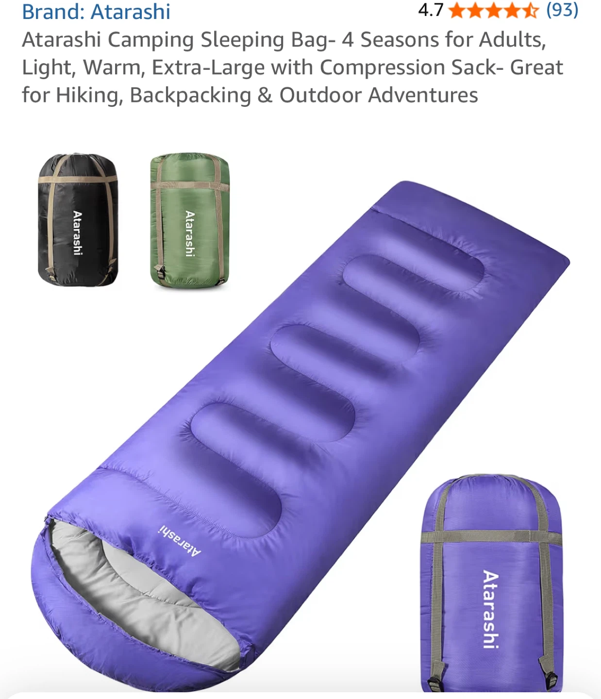 Atarashi Camping Sleeping Bag - Regular-Large, 4 Seasons