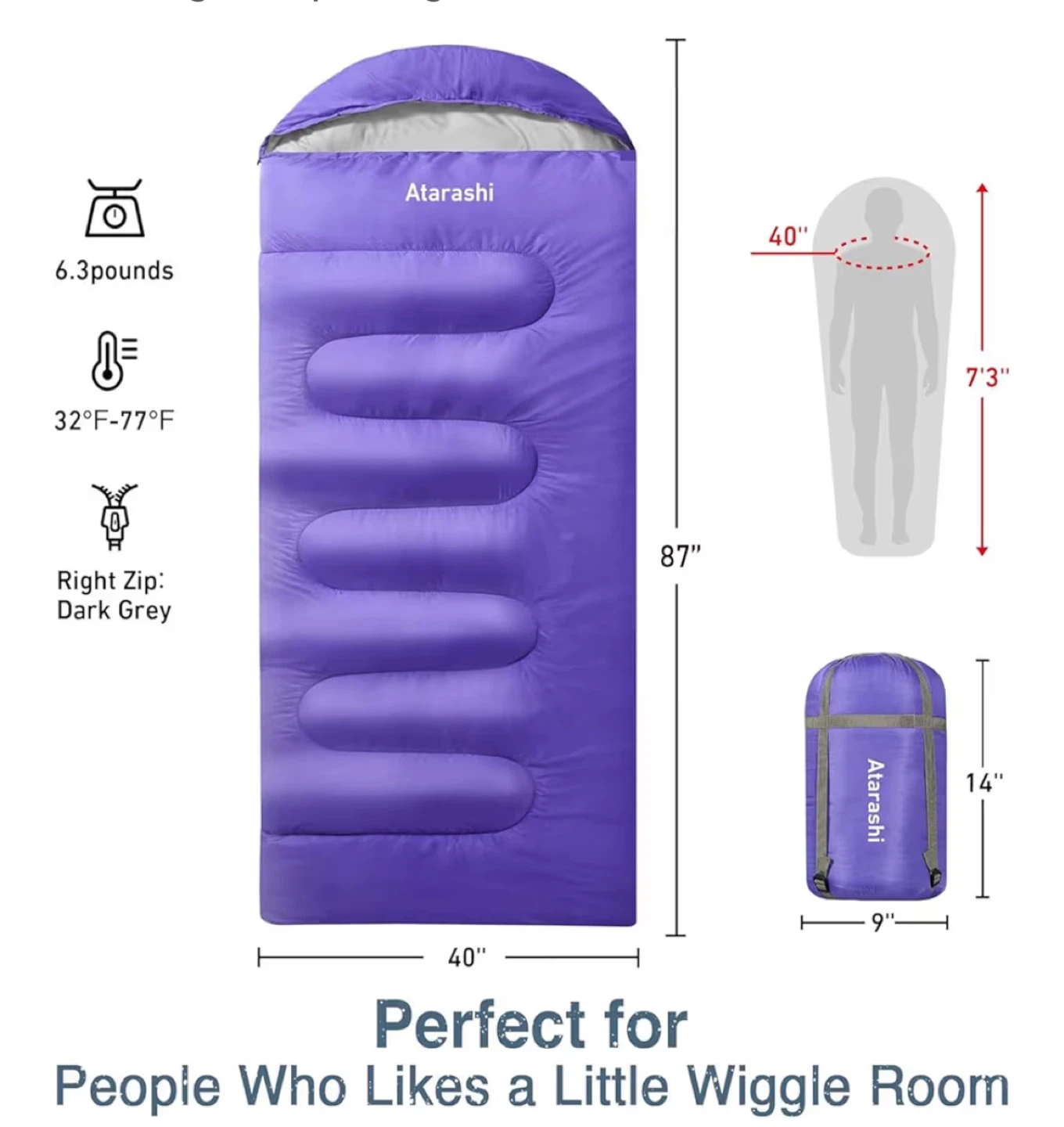 Atarashi Camping Sleeping Bag - Regular-Large, 4 Seasons - photo 2