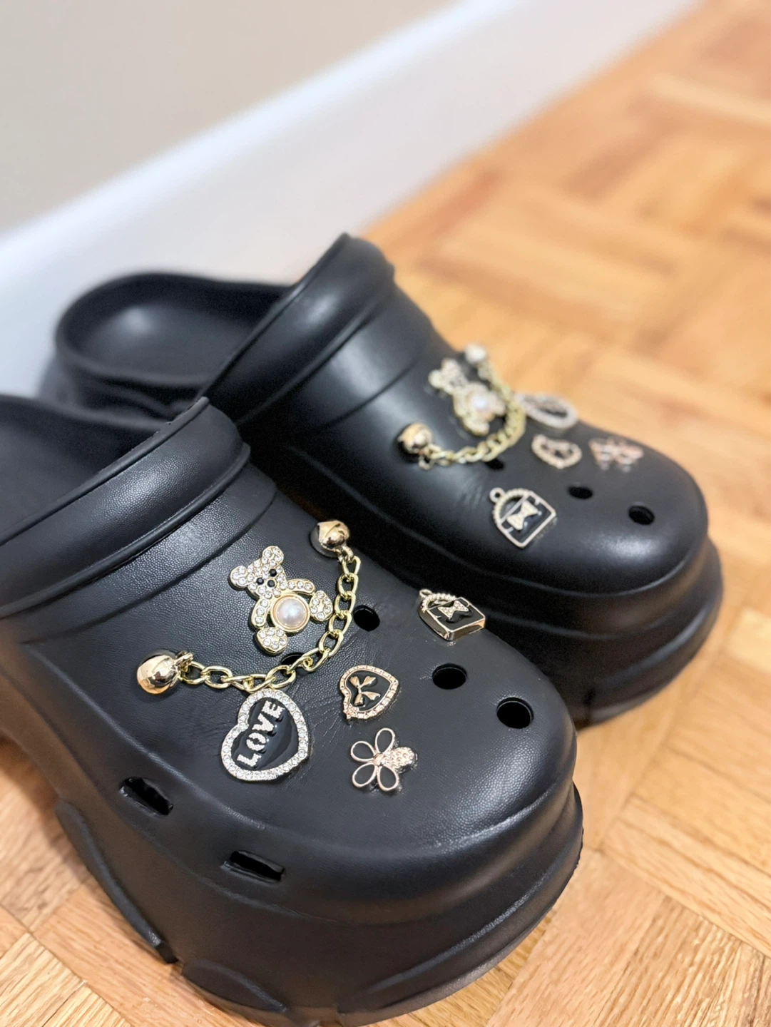 Black Platform Clogs with Charms - photo 3