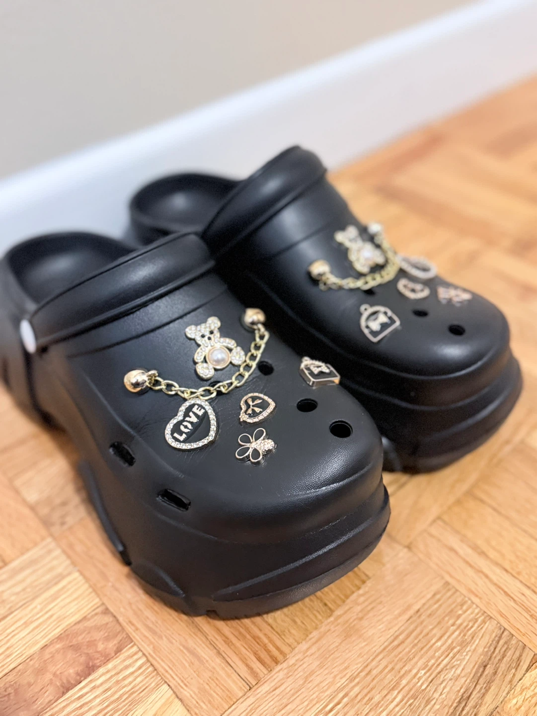 Black Platform Clogs with Charms - photo 4