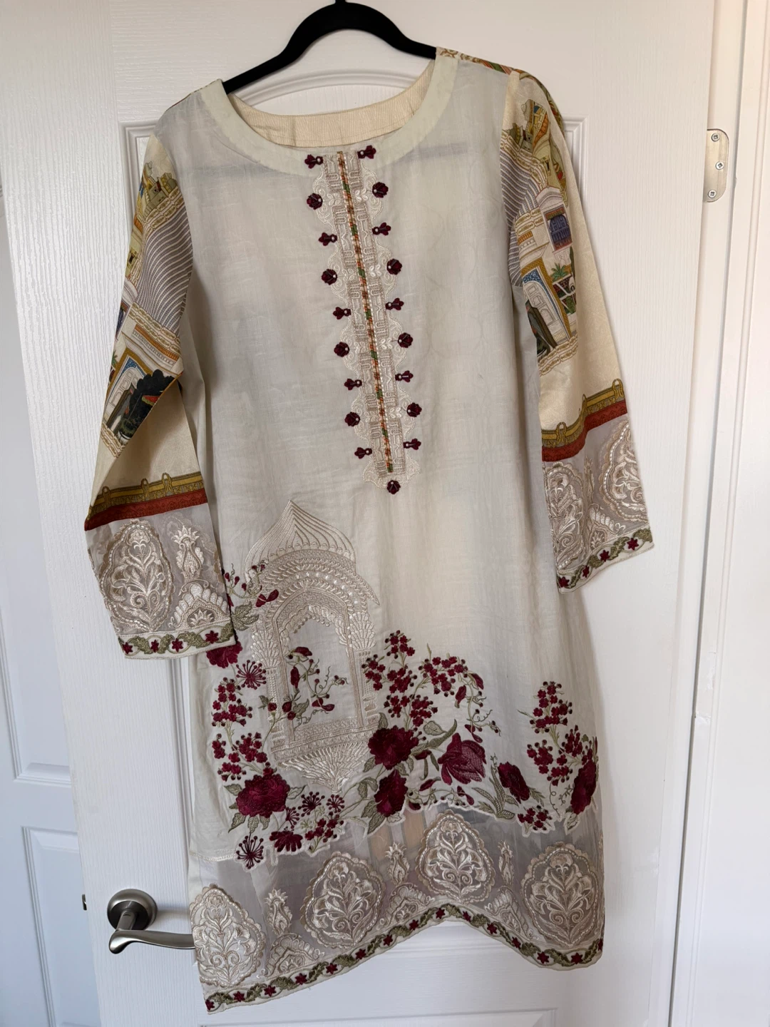 Cream embroidered lawn suit with dupatta