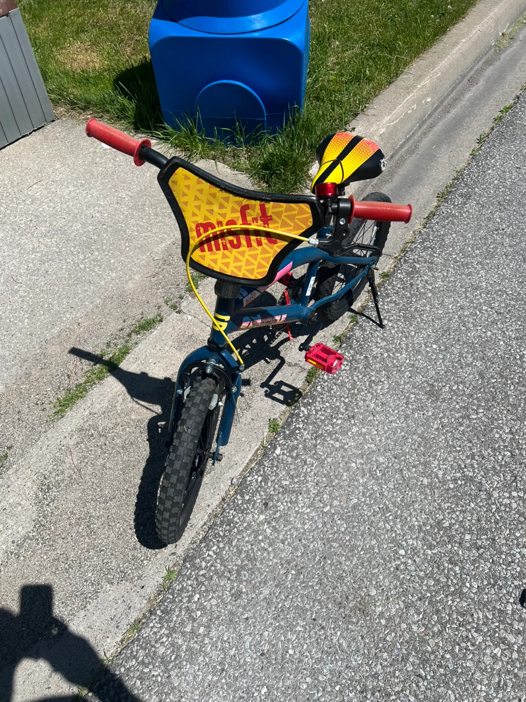 16” Blue BMX Bike with Yellow and Red Seat